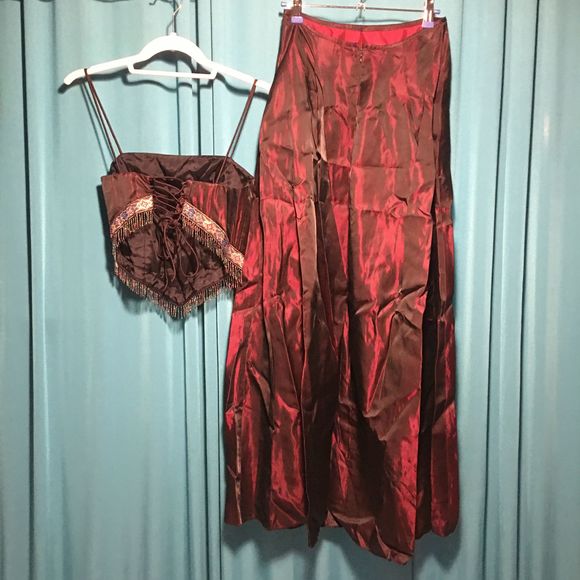 💸 SOLD 💰 2 Piece Beaded Corset Crop Top Pocket Skirt Dress - Picture 6 of 16